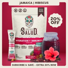 2-in-1 Hydration & Immunity Drink Mix – Jamaica Hibiscus, Electrolytes 400mg, Wellmune 250mg, Elderberry 100mg, Dairy & Soy Free, 15 Servings