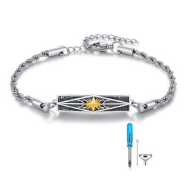 COZBUTY Urn Bracelet for Men,925 Sterling Silver Cremation Memorial Urn Bracelet for Ashes Cremation Jewelry Eight Awn Star Bangle Bracelet for Men