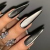 Long Press on Nails Stiletto MABKJLF Black Fake Nails Solid Colour False Nails Black Glitter Full Cover Sparkly Glossy Stick on Nail Glue on Nail for Women Girls 24Pcs
