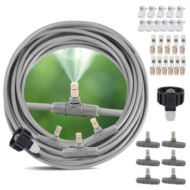 25FT Misters for Outside Patio - 6 Mist Nozzles & 3/4'' Adapter, Water Misters for Cooling Outdoor, Easy to Install, Misting System for Patio, Pool, Garden, Waterpark, Trampoline, Greenhouse