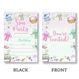 QZJ Spa Birthday Party Invitations Supplies with Envelopes Set of 20 Girl Birthday Invites Fill in Blank, Double Sided