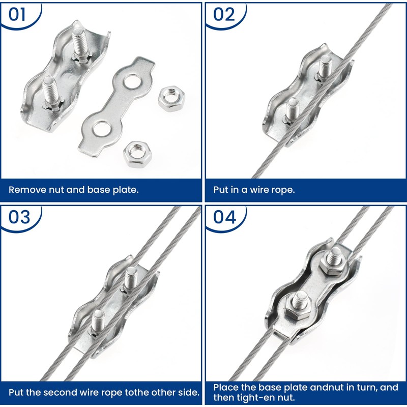 ZIUZI 12 Pcs M3 Stainless Steel Duplex Wire Rope Clip,