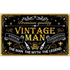 Luminora Fabric 72x43inch Vintage Men Birthday Backdrop Black Gold Photography Background 30th 40th 50th 60th 70th 80th Party Decoration Photo Booth Banner