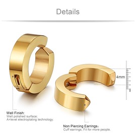 Jstyle Stainless Steel Mens Womens Clip On Earrings Hoop Huggie Non-Piercing Hypoallergenic Yellow