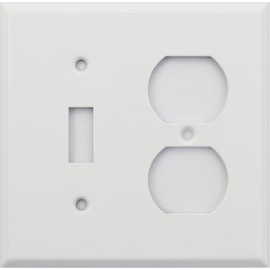 Stamped Steel Smooth White 2 Gang Switch Plate, 1 Toggle Switch 1 Duplex Outlet