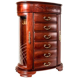 Hives and Honey Patricia Etched Glass Mahogany Jewelry Chest Jewelry Box