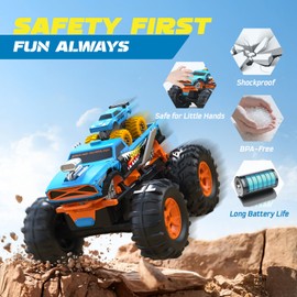 ENEPHE 2-in-1 Monster Truck Toys with Transform Launcher Track – 1:16 RC Remote Control Car 360° Flips Stunts Towing Mini Cars & Electric Scoring Gate Monster Truck Gift for Kids Boys Girls Age 4-12