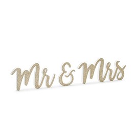 PartyConcept Mr & Mrs Table Stand, 50 x 10 cm, Wooden Letter, 3-Piece Wooden Letters, Decoration, Standing, Wedding, Glitter