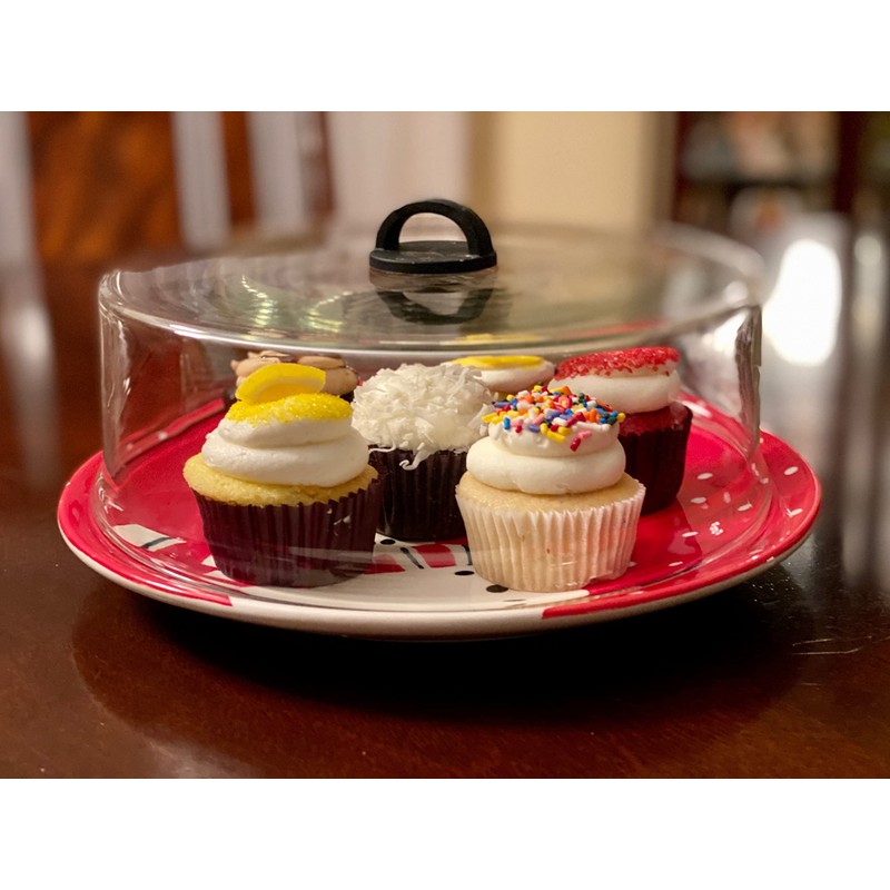 Tall Microwave Tempered Borosilicate Glass Plate Cover with Black Easy-Grip