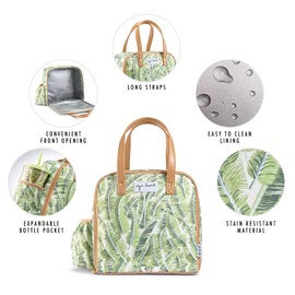 Fit & Fresh Wichita Insulated Lunch Bag with Side Pouch & Carry Handles, Complete Lunch Kit Includes Matching Tumbler, 2 Containers & Ice Pack, Palm Leaves