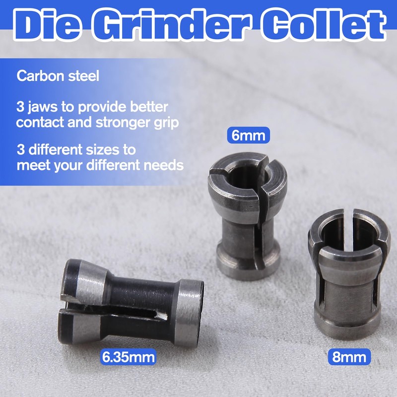LEONTOOL 3 Pcs Die Grinder Collet Adapter - 6mm, 6.35mm,
