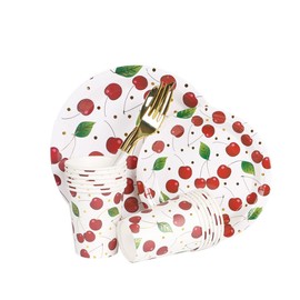 Geeklife Gold Cherry Paper Party Cups, 9oz Gold Foil Cherries Fruit Disposable Decorative Paper Cups Bulk,40 pcs