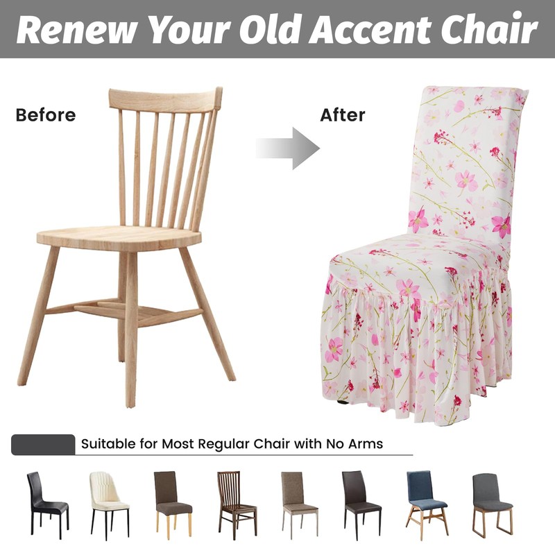 Rakila Printed Stretch Dining Chair Covers with Skirt, Spandex Removable
