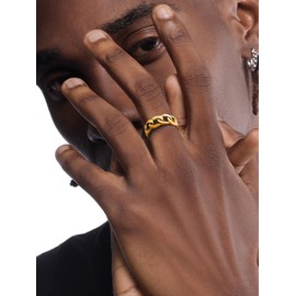 Gold Ring Chain Men Cuban Link Ring Size 9 Curb Rapper Rings Band Gift