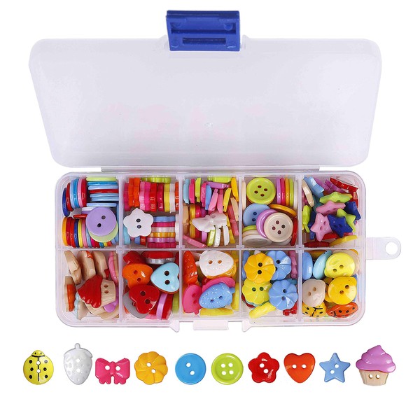 Candy Buttons Sewing Colours Resin Buttons with Plastic Box for Sewing Craft Scrapbooking and DIY Ornament 235 Pieces