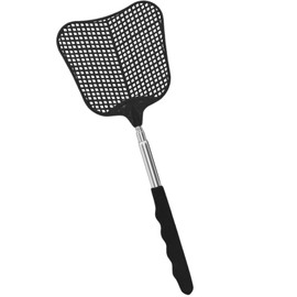 MYSTICHOME Fly Swatter 1 PCS, Durable Heavy Duty Plastic Fly Swatters, Stainless Steel Telescopic FlySwatter for Indoors/Outdoor/Kitchen/Garden (Black)
