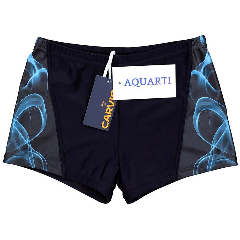 Aquarti Men's Short Striped Swimming Trunks, 16201 Black/Blue, 3 XL