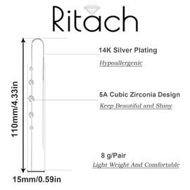 Ritach 925 Silver Dangle Earrings for Women Hypoallergenic Long Threader Earrings Cubic Zirconia Sterling Silver Dangle Drop Prom Earrings (longcz-s)