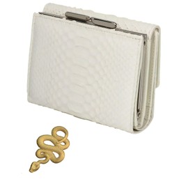 SakuraZen Women's White Snake Wallet, Feng Shui, Good Luck Up, Prayer, Python, Leather, Brocade, Snake, Leather, Made in Japan, Purse