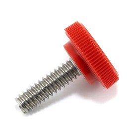 #10-24 x 5/8" Thumb Screw Stainless Steel - Red Knurled Round Plastic Knob - Standard/Coarse Thread Thumbscrew - Length: 0.625" - Proudly Built in USA - Package of (10)