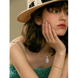 Aniu Necklaces for Women, Hamsa Hand of Fatima Silver Chain Women's 925, Hand of Evil Eyes Pendant with Cubic Zirconia, Gifts for Girlfriend, Mum and Birthday with 46 cm Chain, Silver, Cubic Zirconia