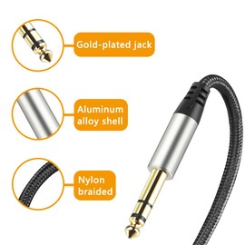 Yueyinpu Pack of 2 TRS Instrument Cable 1/4 Inch Straight 6.35mm Male Jack Nylon Braided Studio Cord (16 FT)