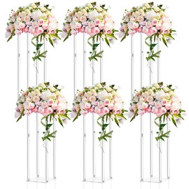 Geetery 6 Pieces Tall Acrylic Vase Wedding Centerpieces Clear Flower Stand Column Geometric Floral Vase Elegant Display Holder for Birthday Party Wedding Table Decorations (20 Inch)
