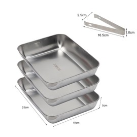 CEWROM Breading Bowls Set, Stainless Steel, Breading Set Bowls, Bowl for Breading with Clip, Stackable, Metal Breading Road, Rectangular (Pack of 3)