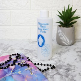 Large Miraculous Medal Holy Water Bottle with Screw Top Lid and Spouting Nossel, Catholic Church Essentials and Religious Gifts, 8 Ounces, (Pack of 3)