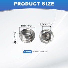 PATIKIL 50 Pcs Hex Socket Grub Screw, M5x3mm Flat Point Grub Bolt 304 Stainless Steel Head Socket Set Screws for Door Handles Light Fixture Repair