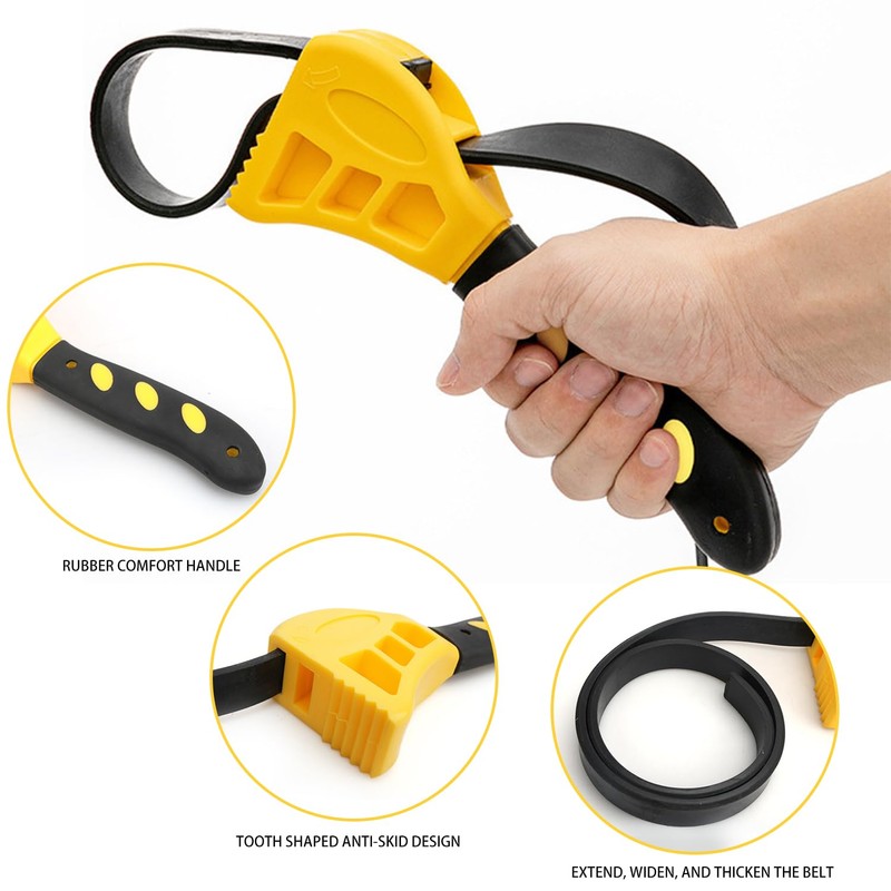 Rubber Strap Wrench, 600mm Adjustable for Plumbing & Oil Filter