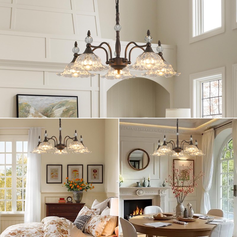 Sicddde Dining Chandelier Over Table 5 Light Brown Vintage Glass