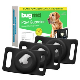 BugMD Paw Guardian Flea & Tick Pendant (3-Pack) with AirTag Holder – Plant-Based Flea & Tick Prevention for Dogs – Pet Collar Tag & GPS Tracker Holder for Dogs – Black