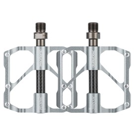 Aluminum Alloy & Carbon Fiber MTB Pedals - 9/16" Sealed 3-Bearing System | Lightweight Non-Slip Platform for Road, Mountain & BMX Bikes (Silver, Mountain Bike)