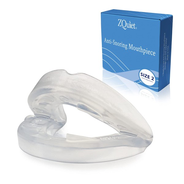ZQuiet Anti-Snoring Mouthpiece Solution - Comfort Size #2 (Single Device) - Made in USA Snoring Solution for a Better Night’s Sleep (Clear)