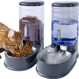 Stainless Steel Automatic Pet Feeder for Small&Medium Pets Automatic Food Feeder and Waterer Stainless Steel Bowls Set 3.8 L, Travel Supply Feeder and Water Dispenser for Dogs Cats Pets Animals