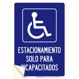 Parking Only For Disabled Spanish Sign, 10x7 Inches, 4 Mil Vinyl Decal Stickers Weather Resistant, Made in USA by My Sign Center