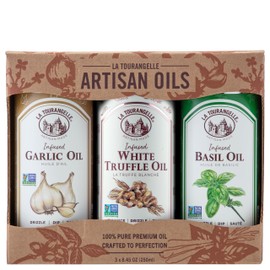 La Tourangelle, Infused Trio of Oils - Basil Oil, Garlic Oil, White Truffle Oil,Complex Gourmet Earthy Flavor for Drizzling over Pasta, Popcorn, Vegetables, Potatoes, Soup and More, 8.45 Fl Oz (Set of 3)
