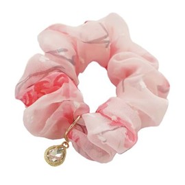 Elegant Floral Chiffon Hair Tie for Women – Soft and Stylish Scrunchie, Feminine Hair Accessory (1-Red Pink)