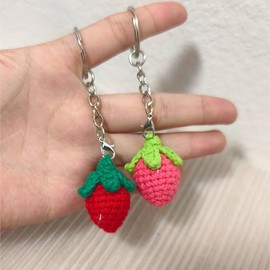 Crochet Mini Strawberry Keychain, Amigurumi Strawberry Keyring , gift for her/friend, cuttie Strawberries, accessories for bag - Color: Red
