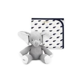 MONICA + ANDY Snuggle Cuddle Box, One Size, Navy Elephant, 100% Organic Baby Clothes for Girls and Boys, Blanket & Plush Toy, Organic Cotton, Sustainable, Super Soft Fabric, Machine Washable