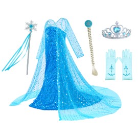 Luxury Princess Dress Costumes with Shining Long Cape Girls Birthday Party 5T 6T