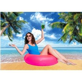 CHAIYA 7x5ft Summer Sea Backdrop Tropical Beach Plants Photo Backdrop Hawaiian Ocean Blue Sky Background for Theme Party Supplies Photo Booth Studio Props