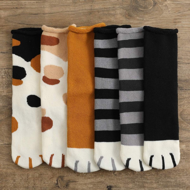 MOCOCITO 6 pairs of women's cat socks, paw socks, cuddly