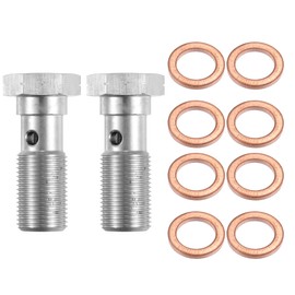 X AUTOHAUX 2pcs Stainless Steel M12x1.0 Thread Turbo Brake Line Banjo Bolt with Copper Washers Single Banjo Bolt 31mm Length