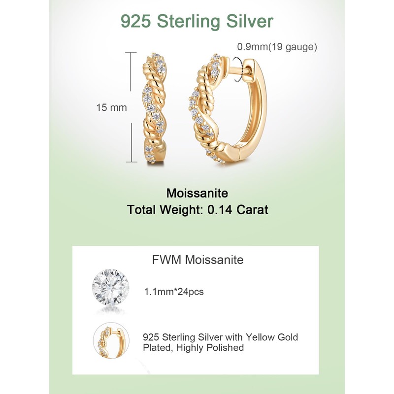 Silver Cartilage Earrings for Women Moissanite Infinity Braided Gold Hoops