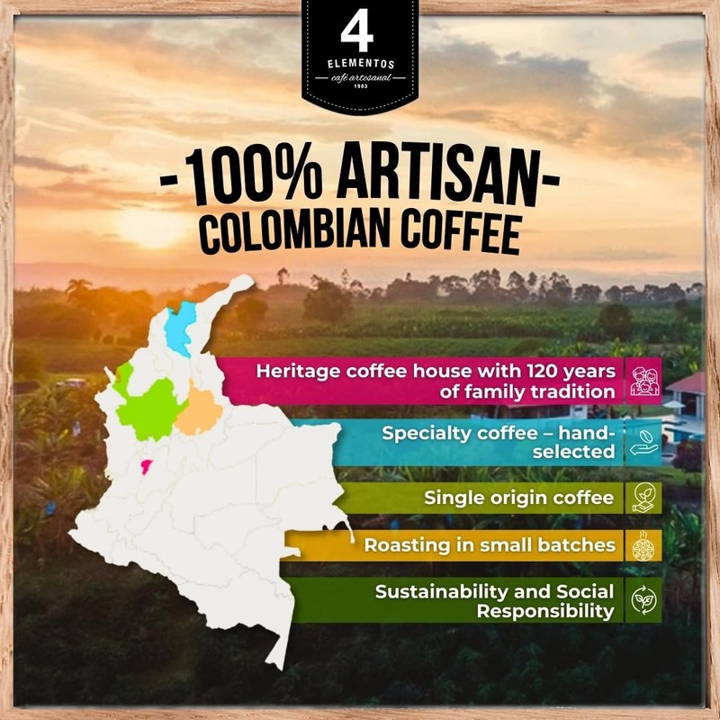 4 Elementos | Ground Specialty Coffee Colombian, 12 Oz, Honey,