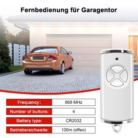 868MHZ Remote Control Garage Opener 4 Channel Handheld Transmitter White Pack of 2