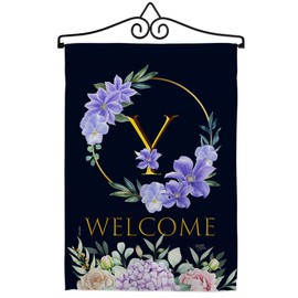 Floral Welcome Y Initial Garden Flag Set Wall Hanger Monogram Spring Sunflower Tulip Rose Orchid Lilies Season Springtime Flower Wreath Small Gift Yard House Banner Double-Sided 13 X 18.5