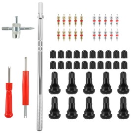 Asooll 54pcs Valve Stem Puller Installer Tool 4 Way Valve Core Remover, Snap-in Valve Stems and Caps with Pure Copper Valve Stem Cores Single Head Tire Valve Core Remover Installer Tool